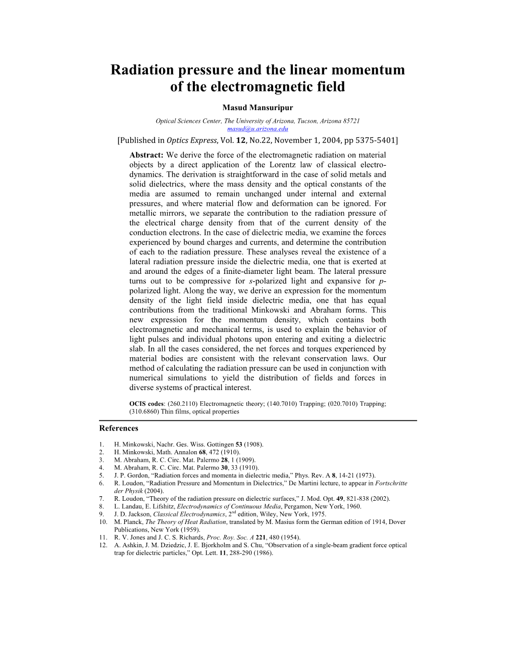 Radiation Pressure and the Linear Momentum of the Electromagnetic Field