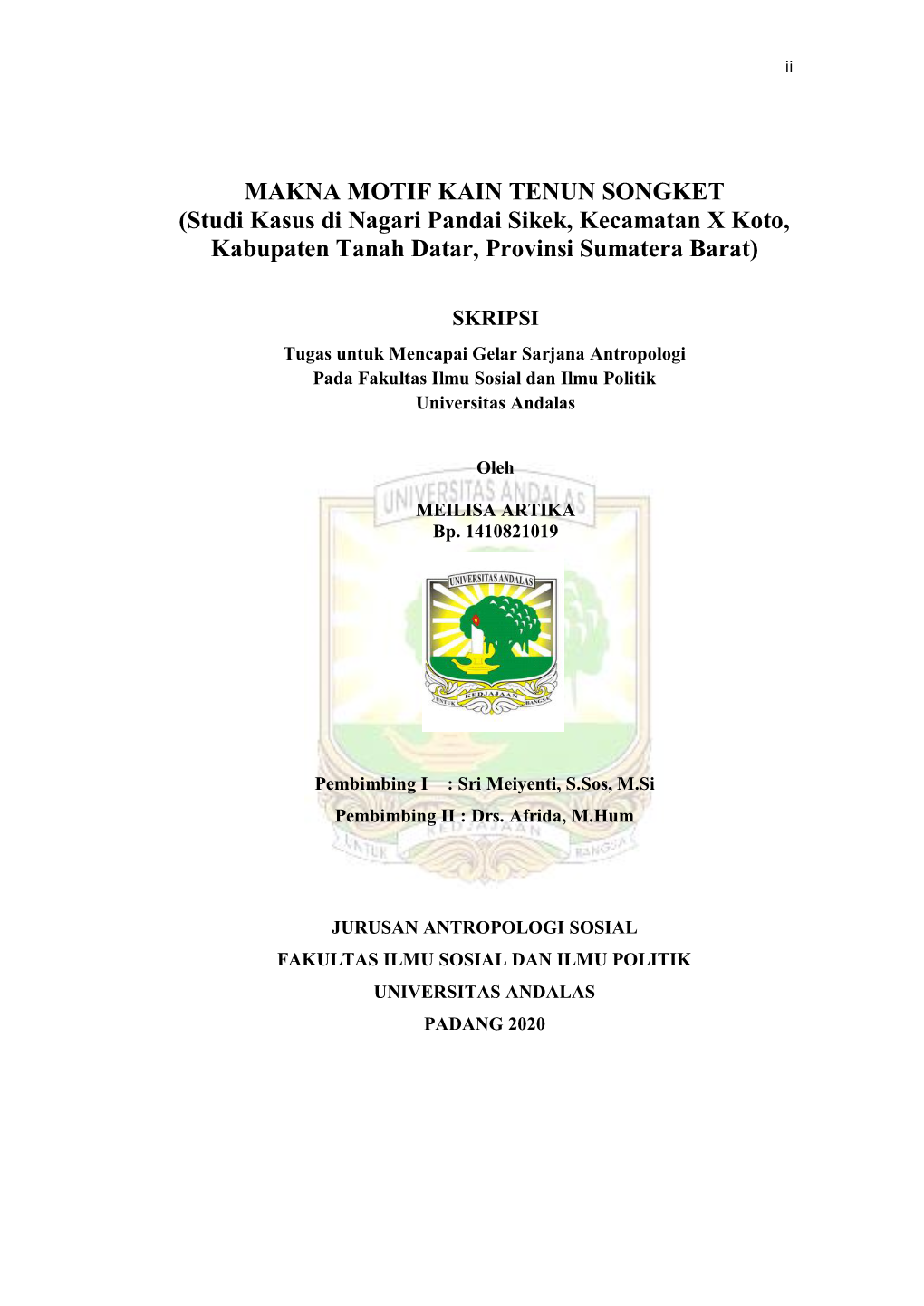 MAKNA MOTIF KAIN TENUN SONGKET (Studi Kasus Di Nagari Pandai Sikek, Kecamatan X Koto, Kabupaten Tanah Datar, Provinsi Sumatera Barat)