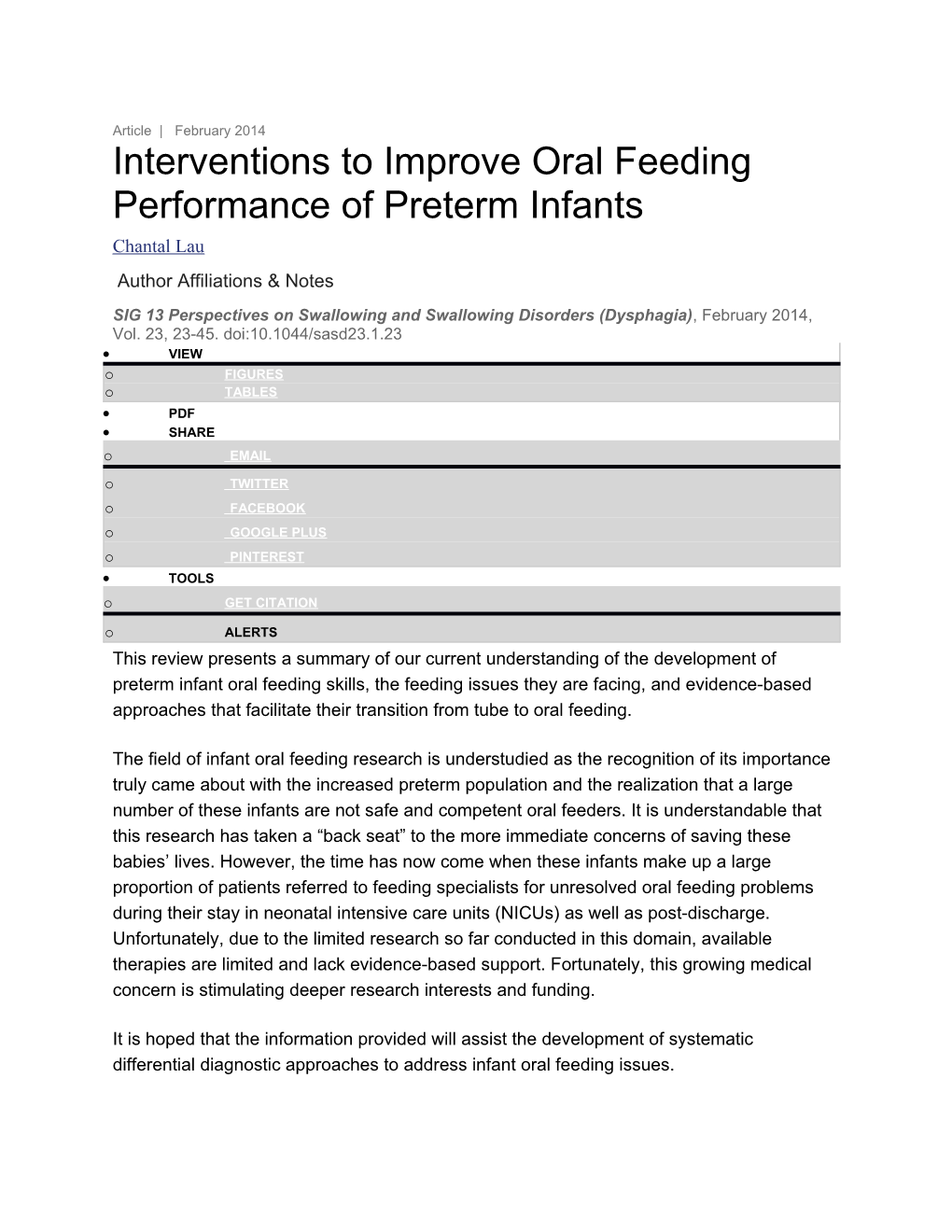 Interventions to Improve Oral Feeding Performance of Preterm Infants