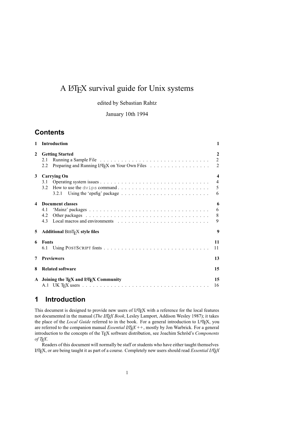 A LATEX Survival Guide for Unix Systems