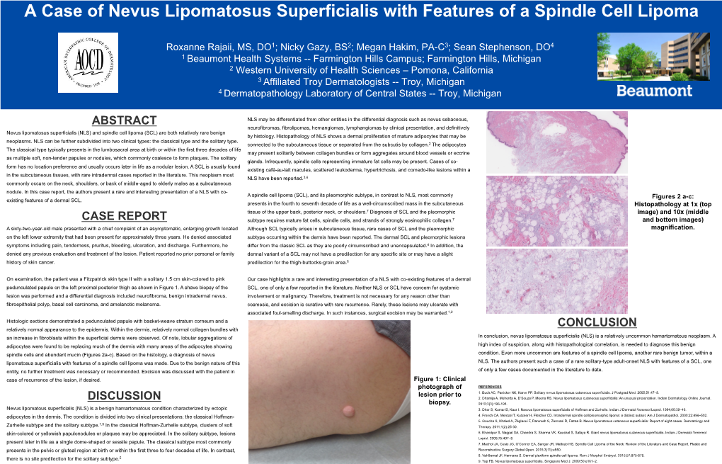 A Case of Nevus Lipomatosus Superficialis with Features of a Spindle Cell Lipoma