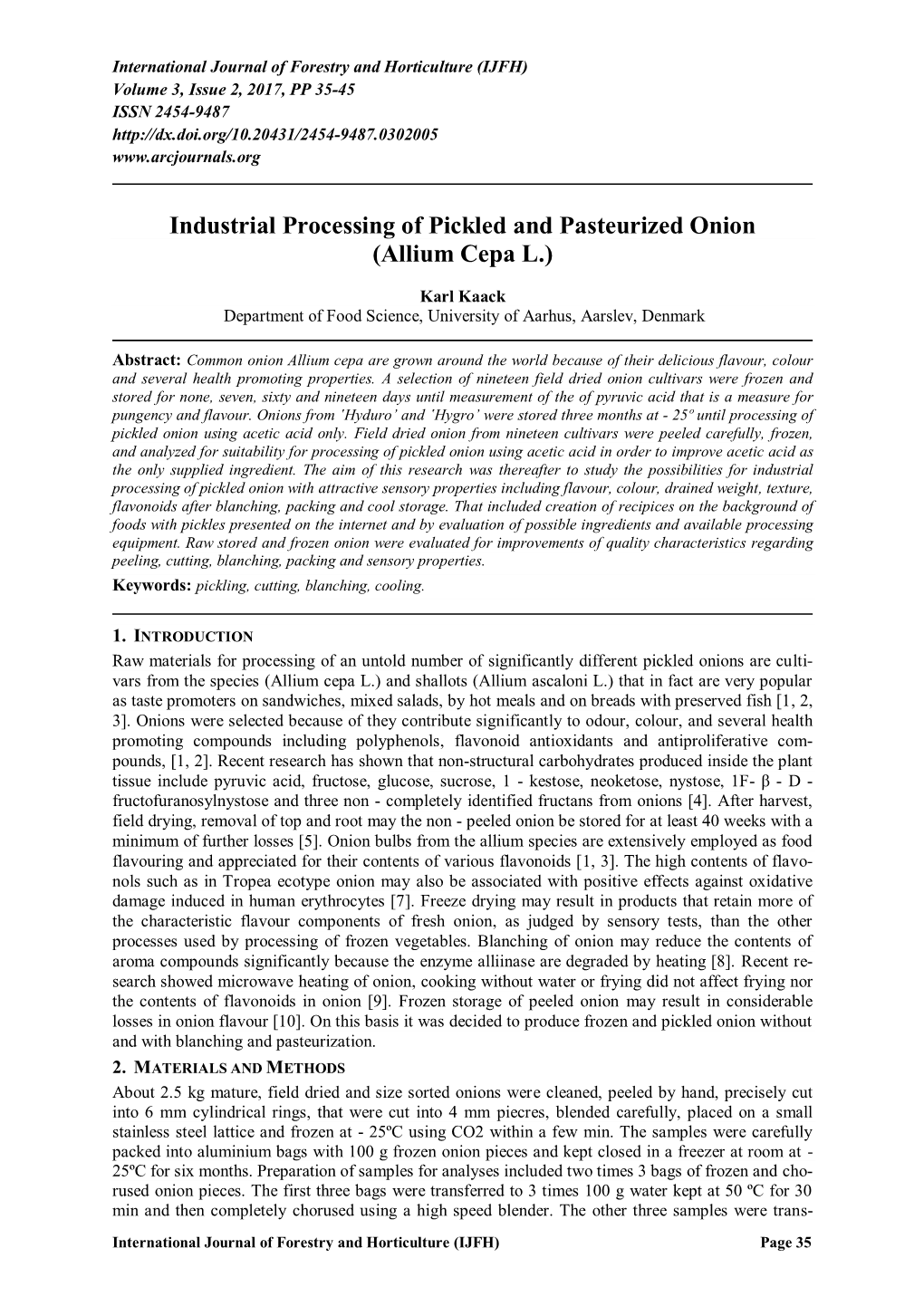 Industrial Processing of Pickled and Pasteurized Onion (Allium Cepa L.)