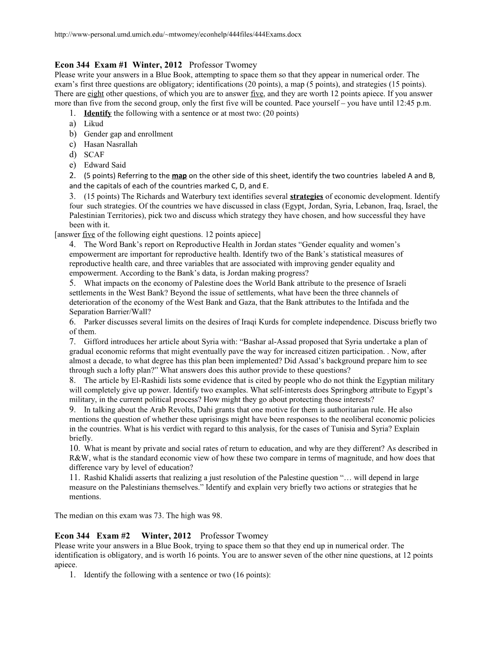 Econ 344 Exam Study Sheets