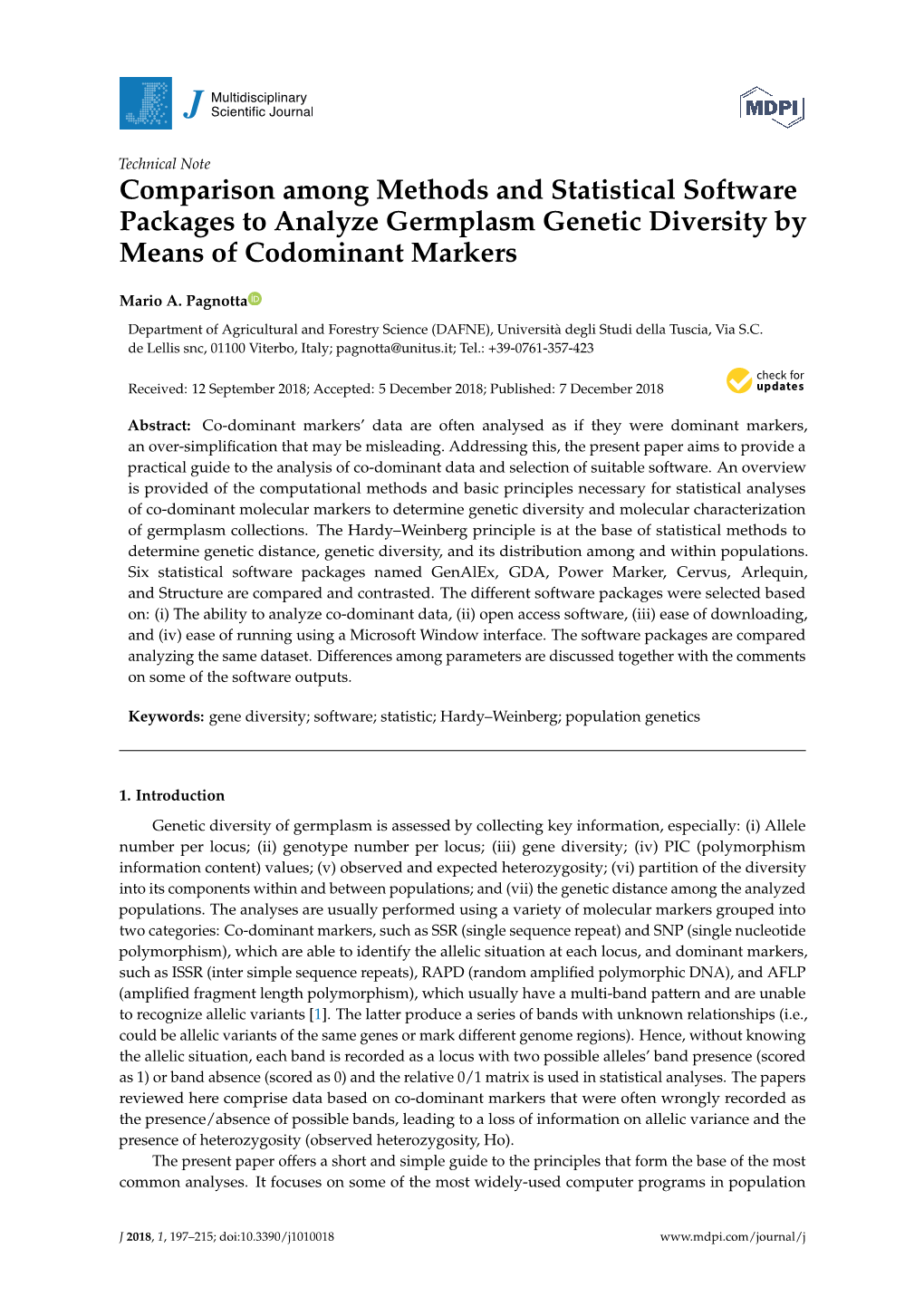 Comparison Among Methods and Statistical Software Packages to Analyze Germplasm Genetic Diversity by Means of Codominant Markers