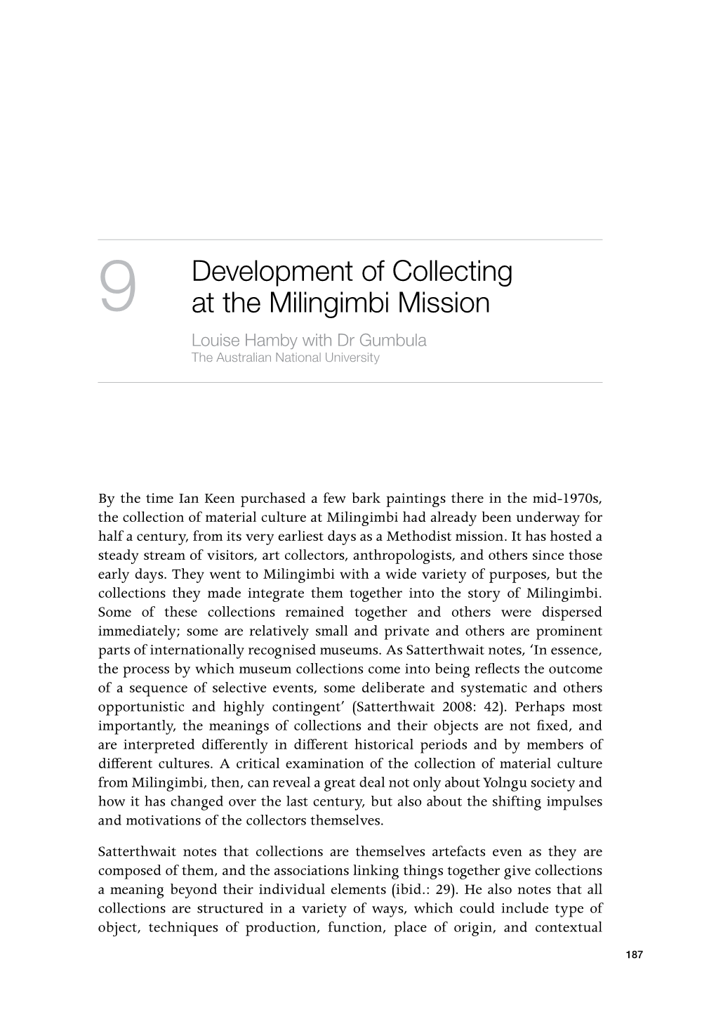 Development of Collecting at the Milingimbi Mission