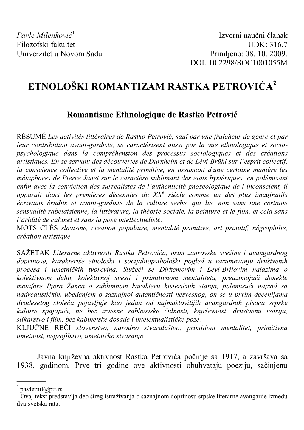 Etnološki Romantizam Rastka Petrovića