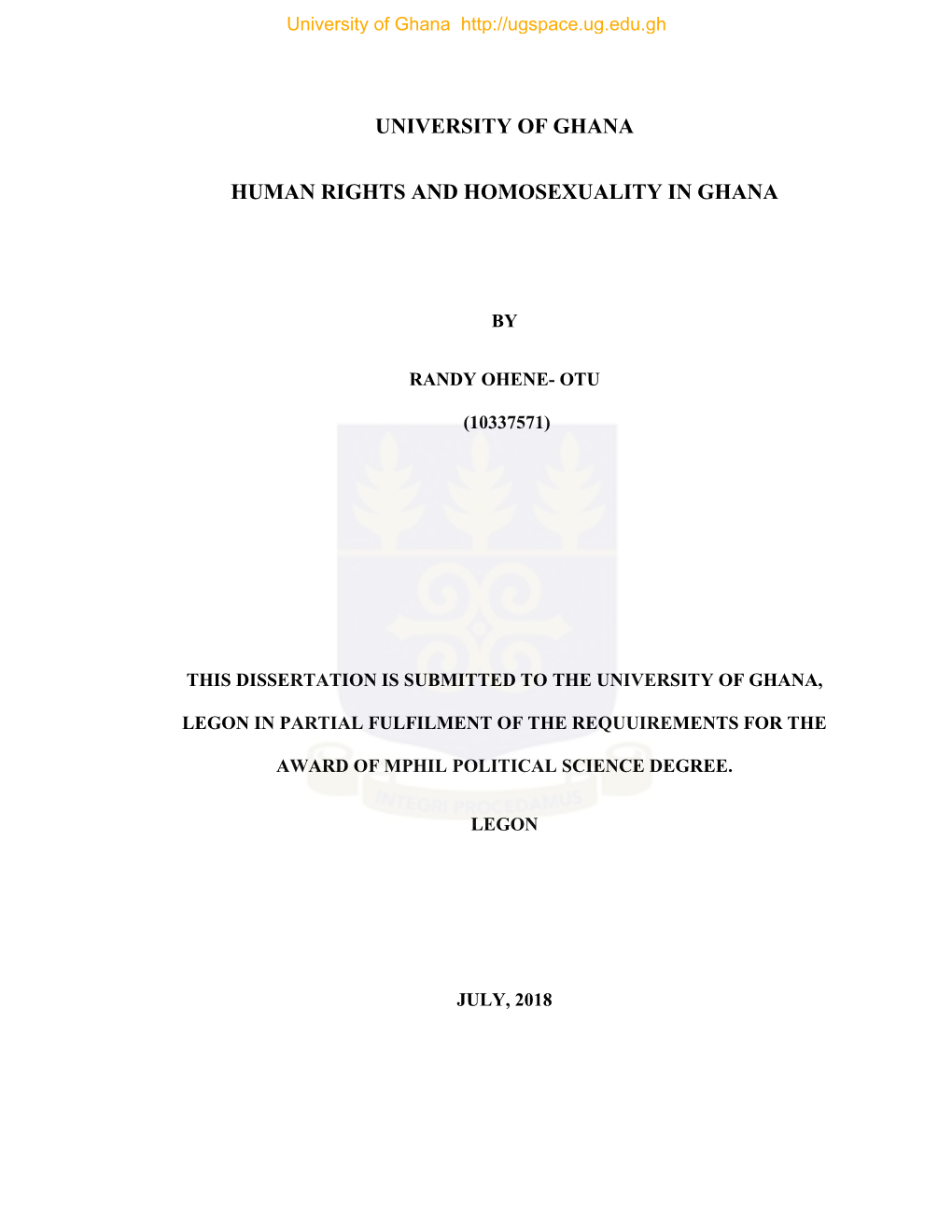 University of Ghana Human Rights and Homosexuality in Ghana