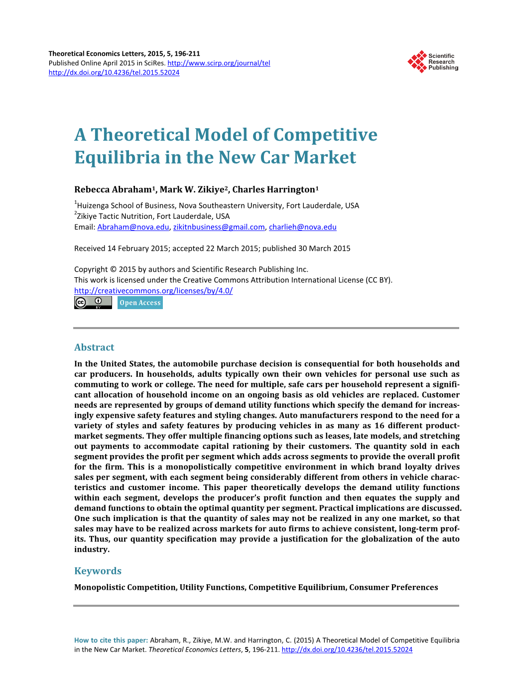 A Theoretical Model of Competitive Equilibria in the New Car Market