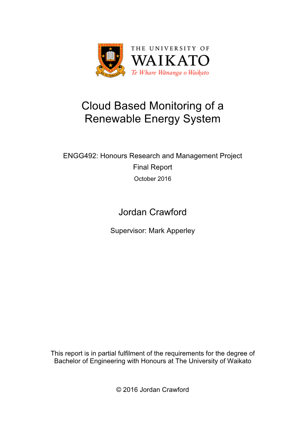 Cloud Based Monitoring of a Renewable Energy System