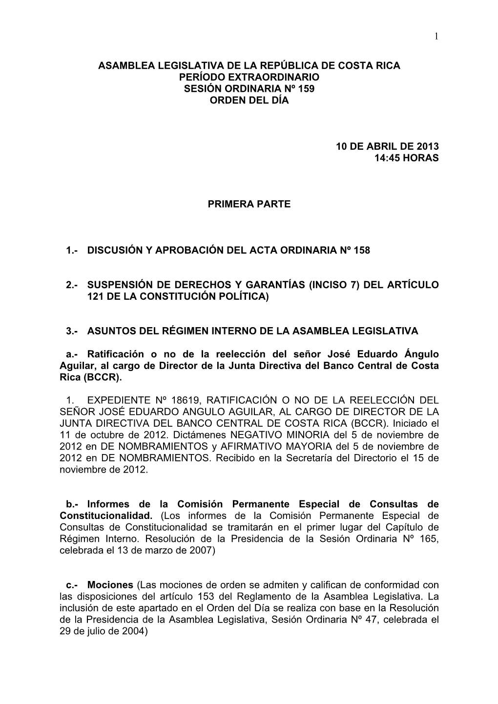 1 Asamblea Legislativa De La República De Costa Rica