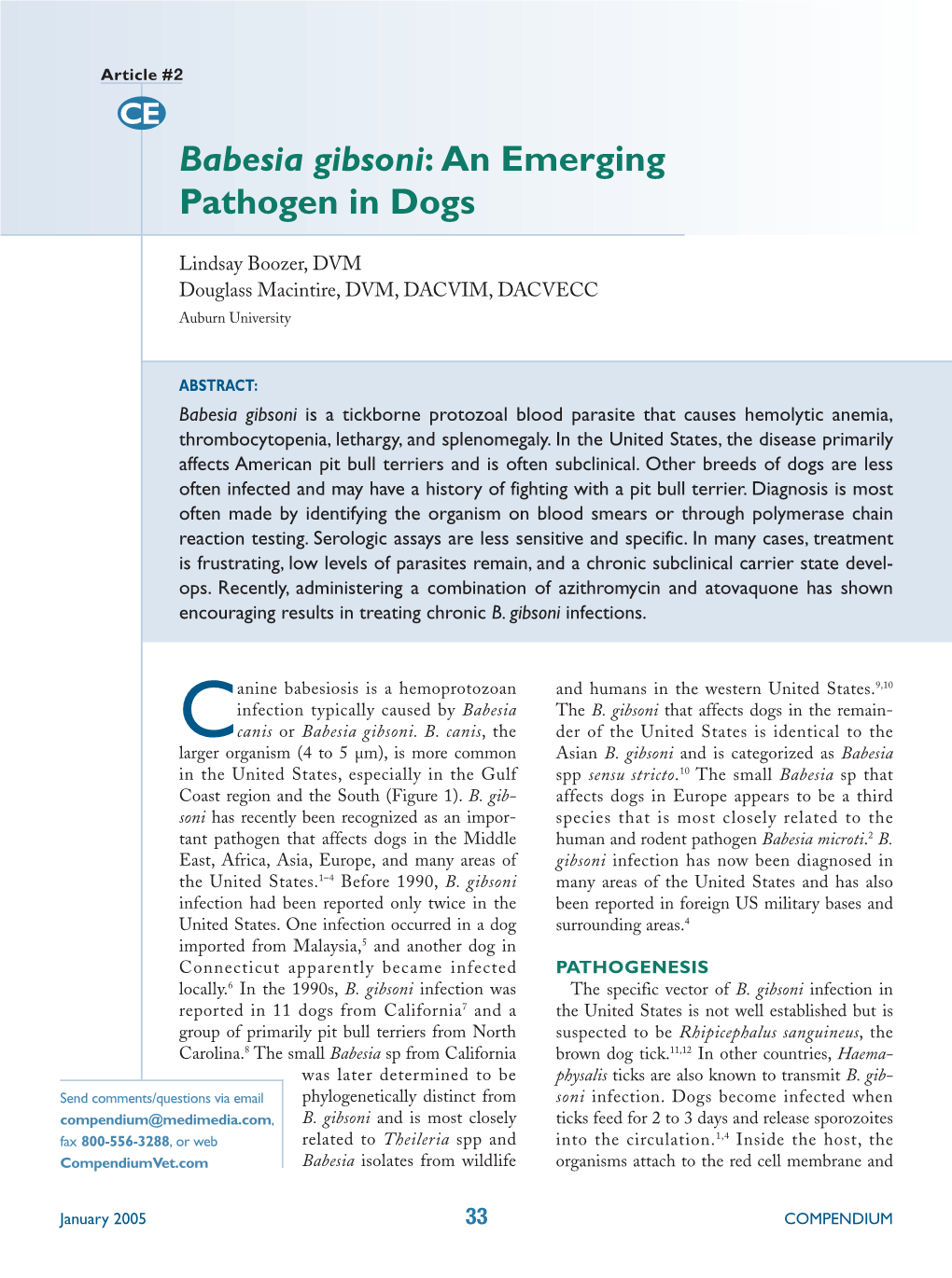 Babesia Gibsoni: an Emerging Pathogen in Dogs
