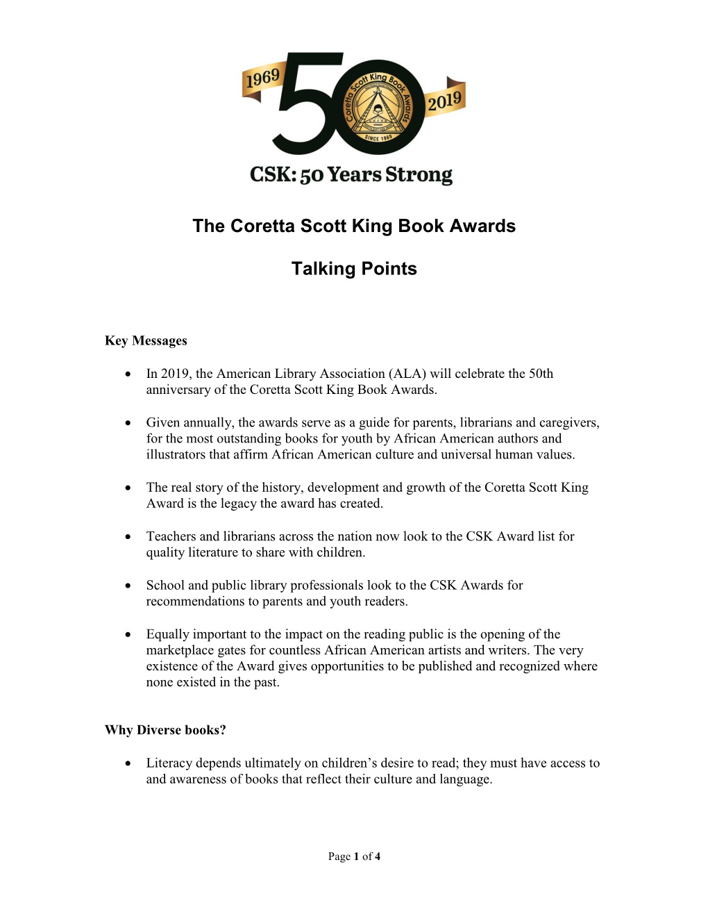 The Coretta Scott King Book Awards Talking Points