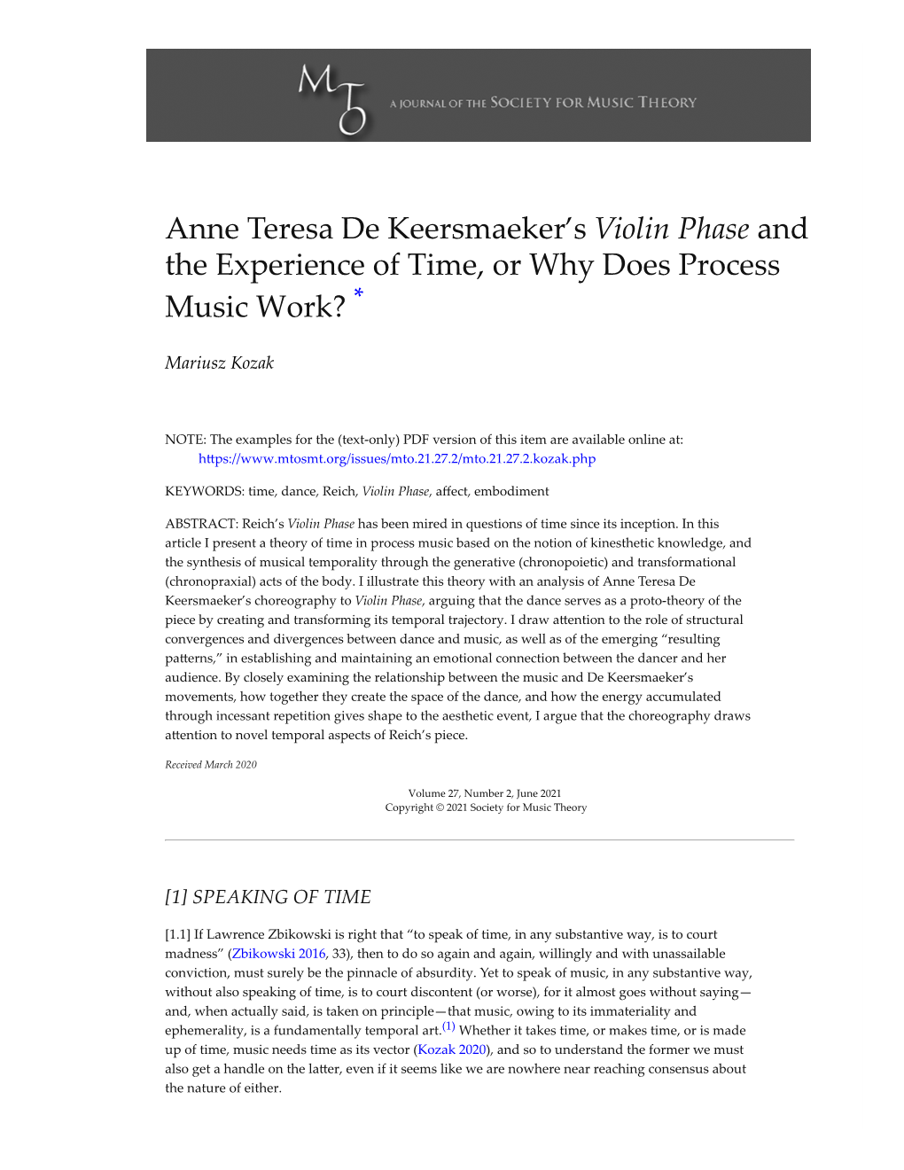 Anne Teresa De Keersmaeker's Violin Phase and the Experience of Time