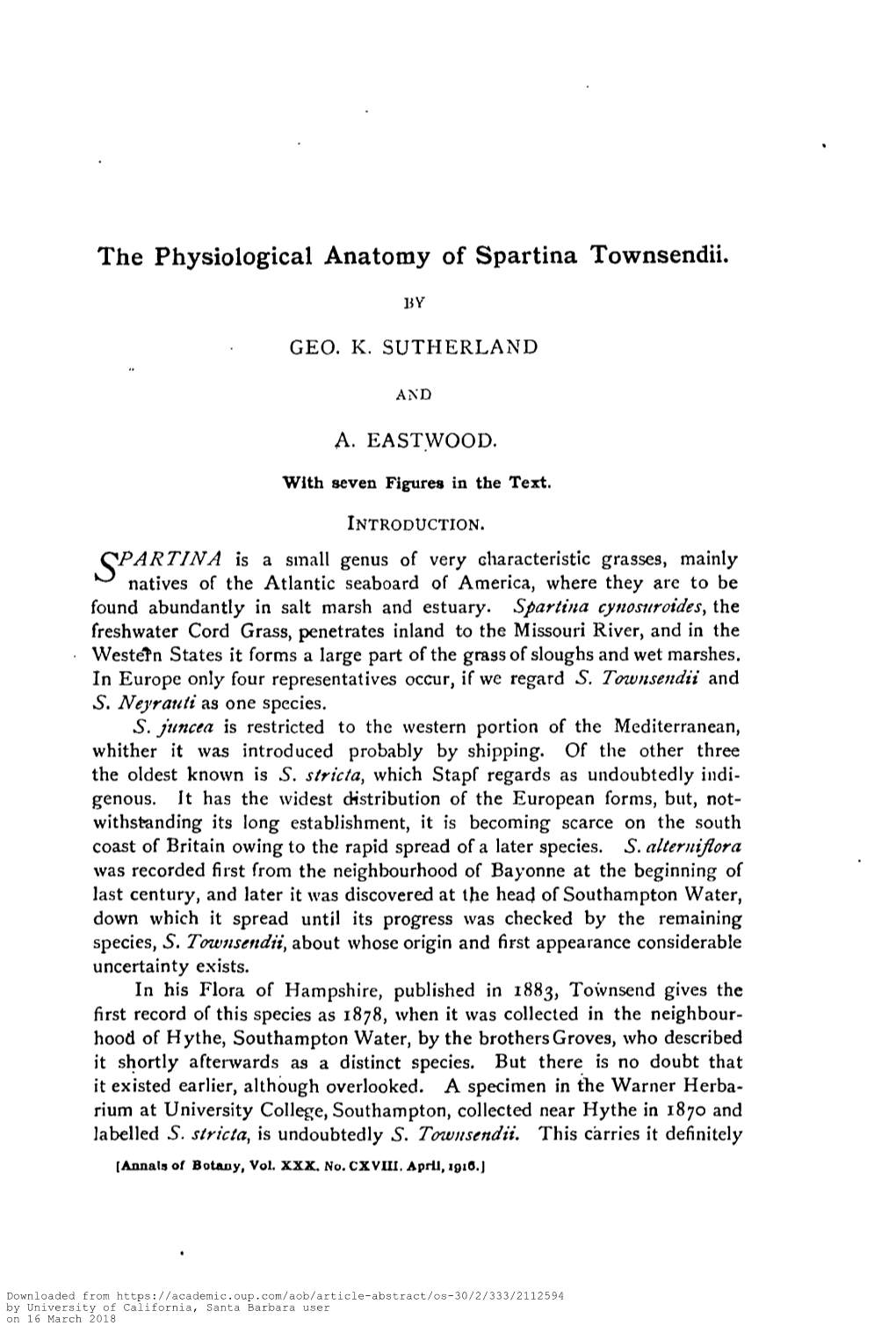 The Physiological Anatomy of Spartina Townsendii