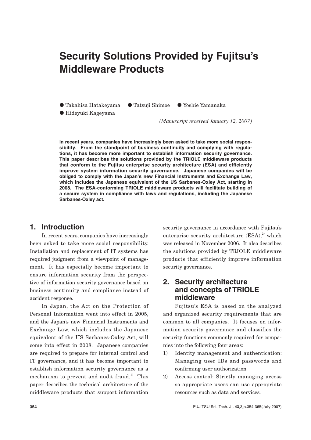 Security Solutions Provided by Fujitsu's Middleware Products