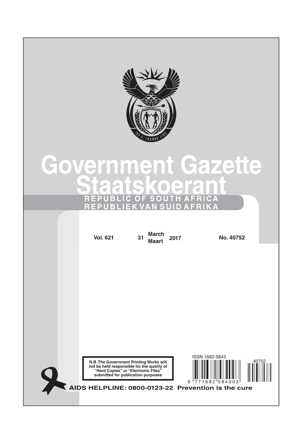 Government Gazette Staatskoerant REPUBLIC of SOUTH AFRICA REPUBLIEK VAN SUID AFRIKA