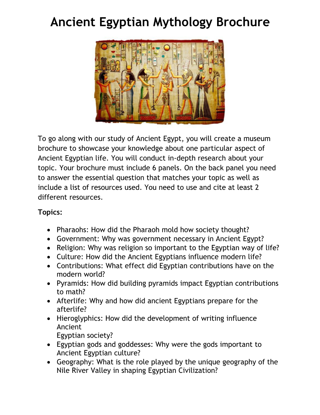 Ancient Egyptian Mythology Brochure