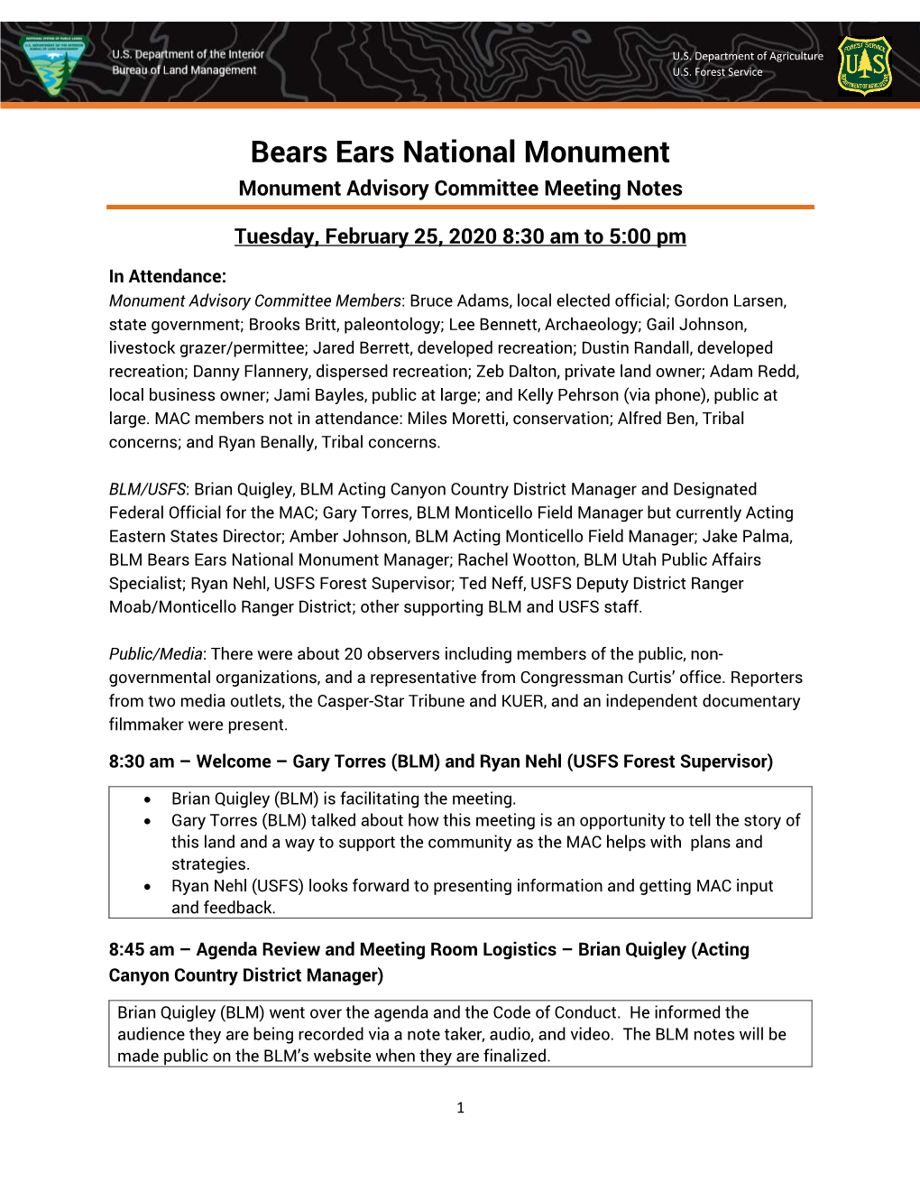 Bears Ears National Monument Monument Advisory Committee Meeting Notes