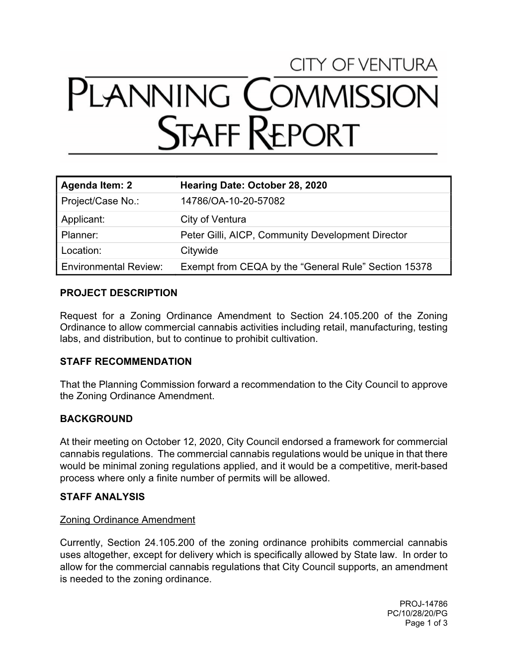 PROJECT DESCRIPTION Request for a Zoning Ordinance Amendment To