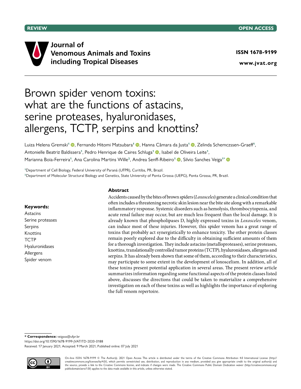 J Venom Anim Toxins Incl Trop Dis, 2021, 27:E20201088 Page 2 of 15