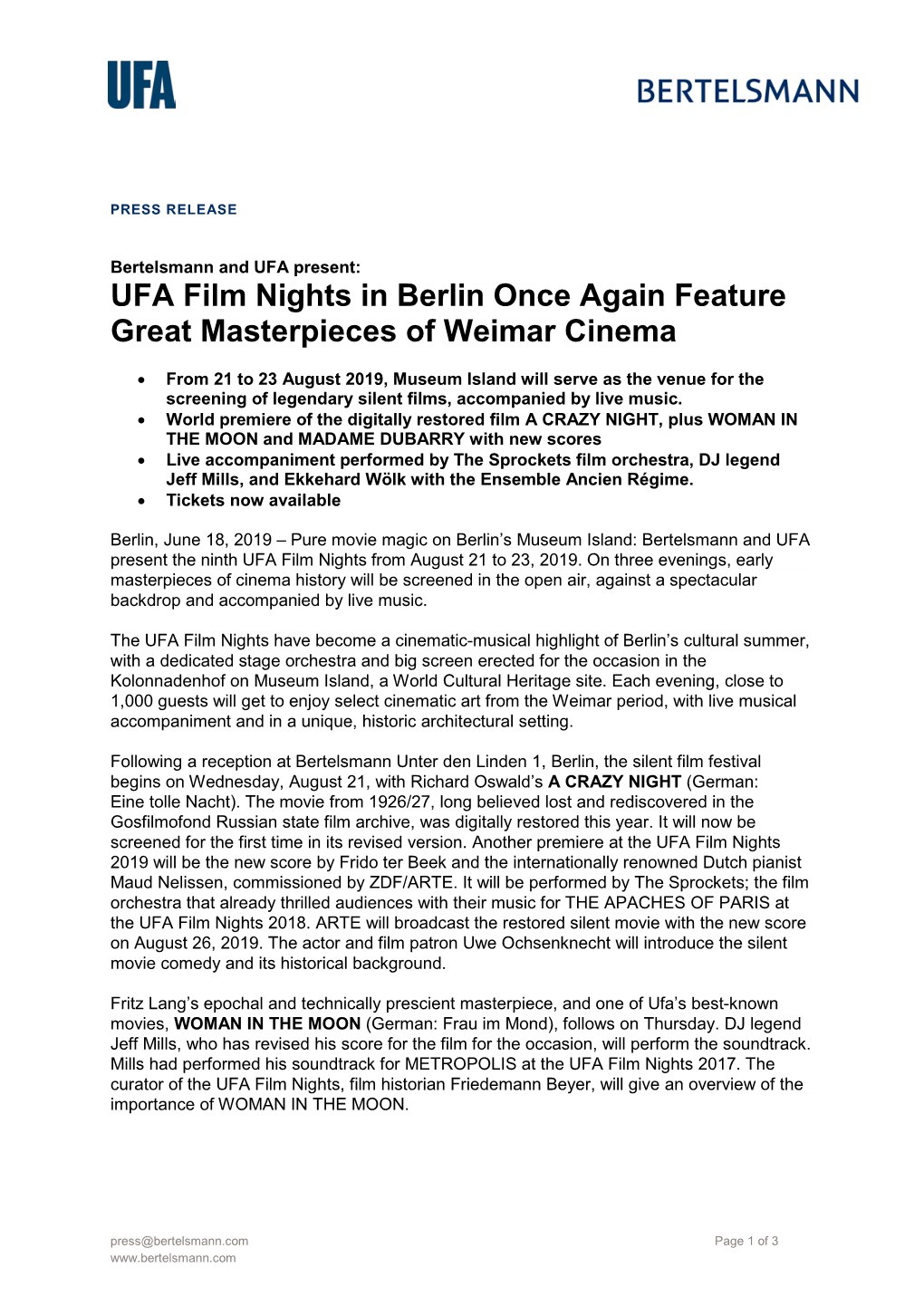 UFA Film Nights in Berlin Once Again Feature Great Masterpieces of Weimar Cinema