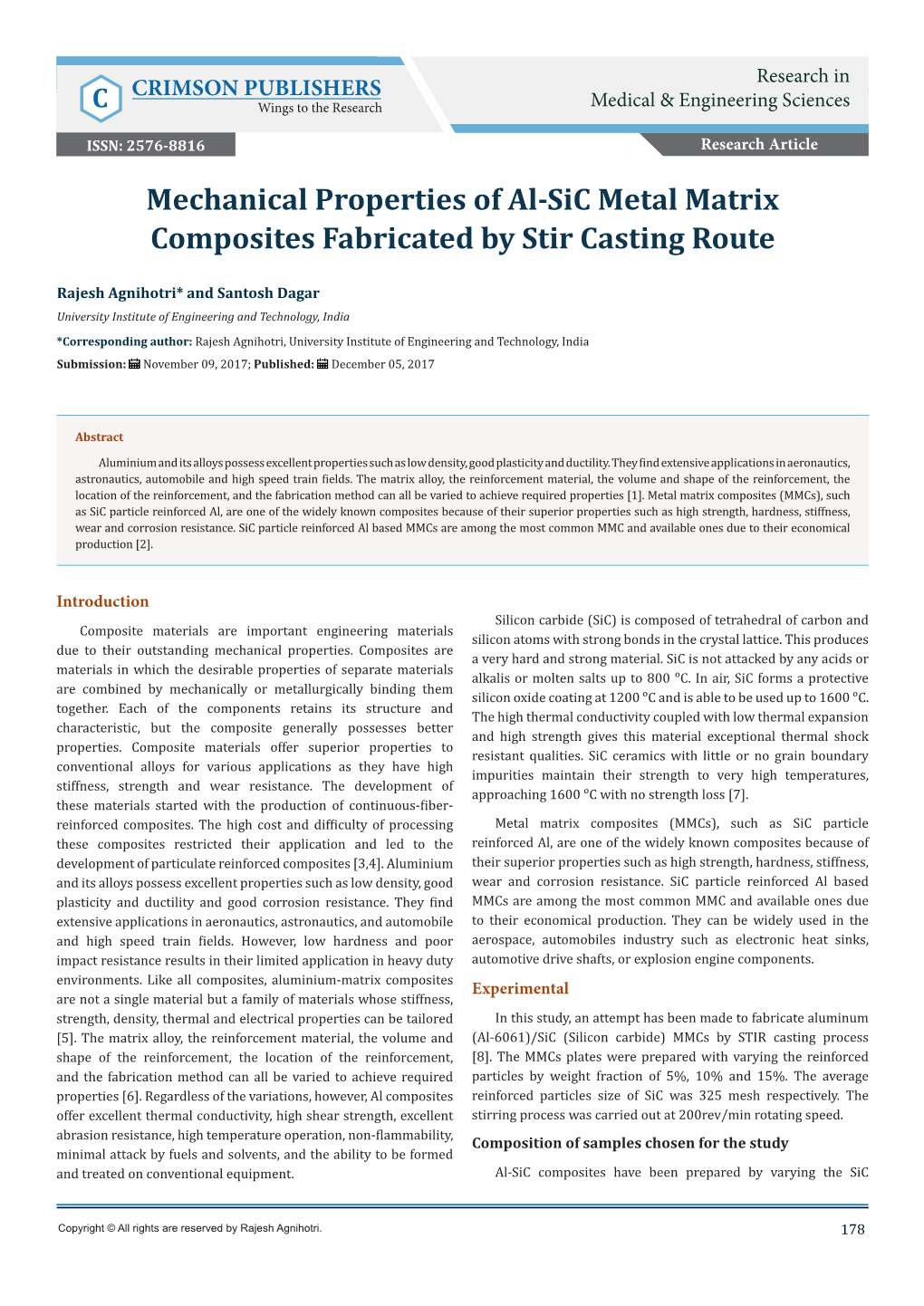 Mechanical Properties of Al-Sic Metal Matrix Composites Fabricated by Stir Casting Route