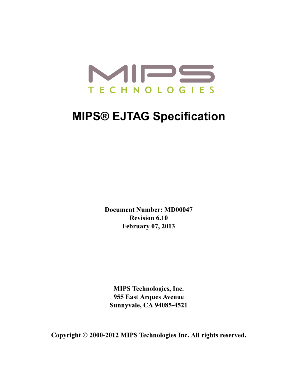 MIPS® EJTAG Specification