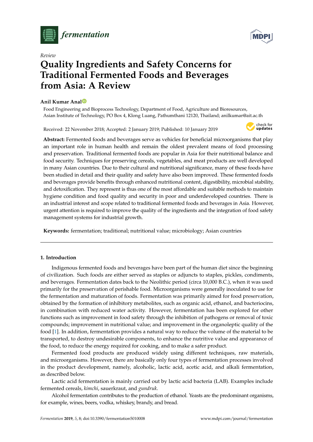 Quality Ingredients and Safety Concerns for Traditional Fermented Foods and Beverages from Asia: a Review