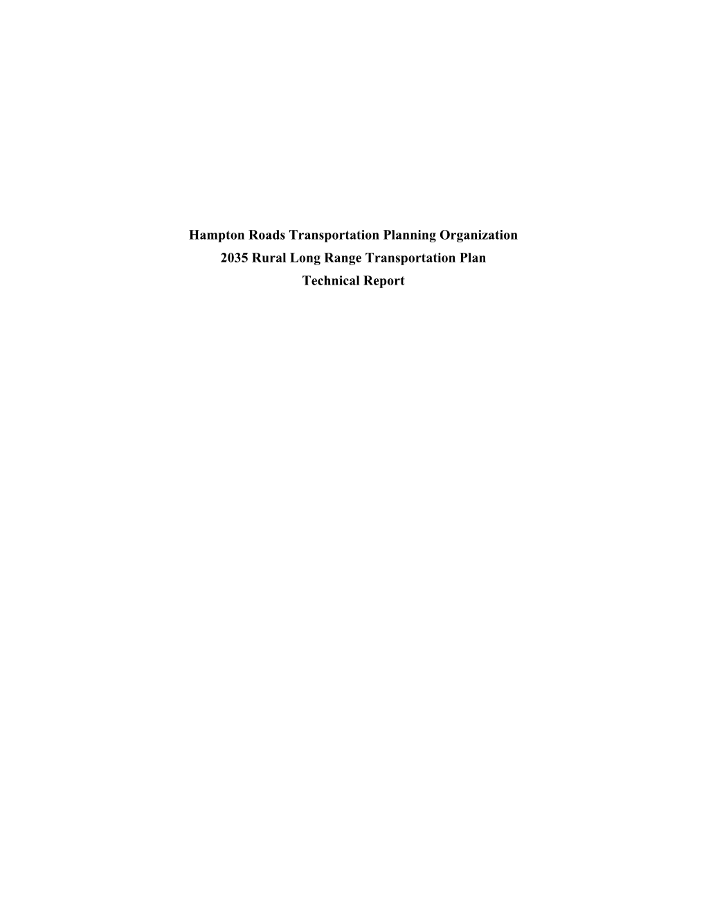 Hampton Roads Transportation Planning Organization 2035 Rural Long Range Transportation Plan Technical Report