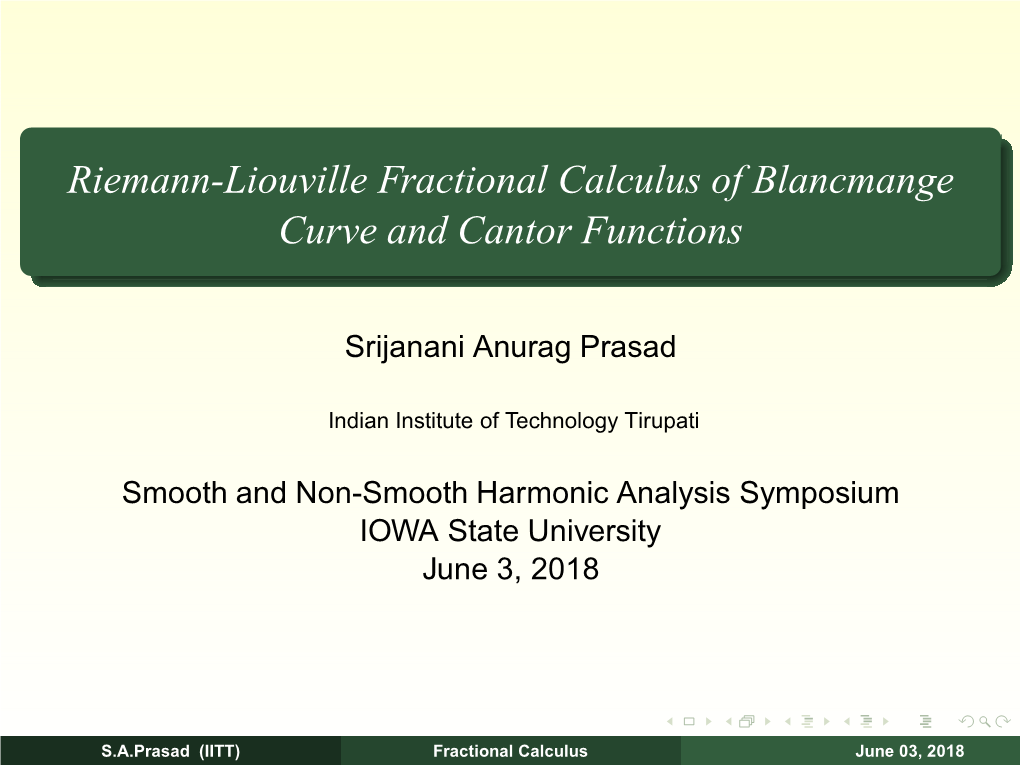 Riemann-Liouville Fractional Calculus of Blancmange Curve and Cantor Functions