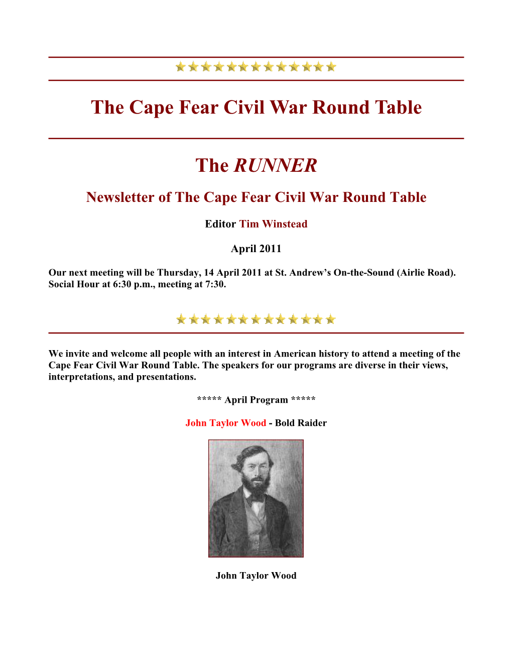 The Cape Fear Civil War Round Table the RUNNER