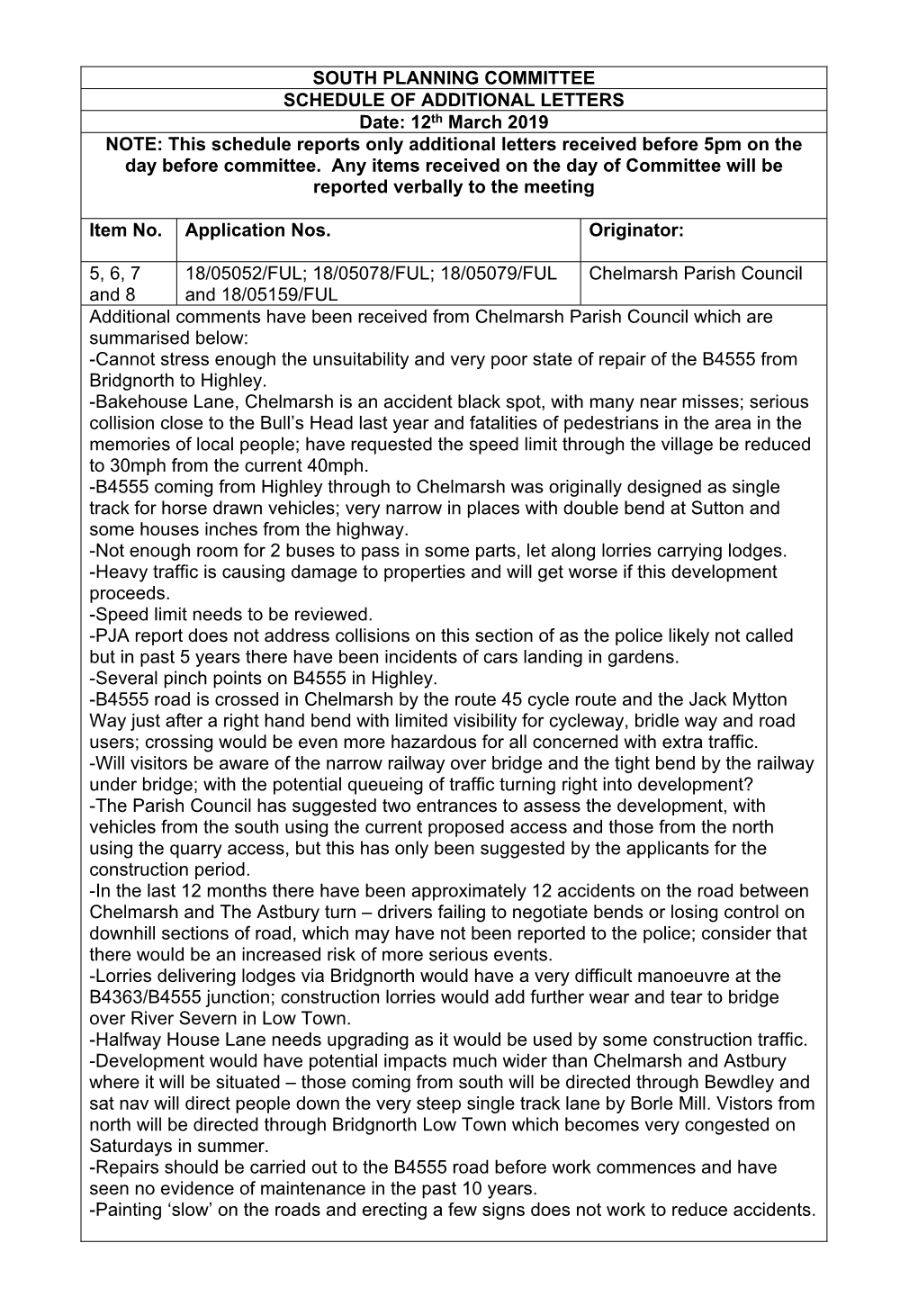 South Planning Committee Schedule