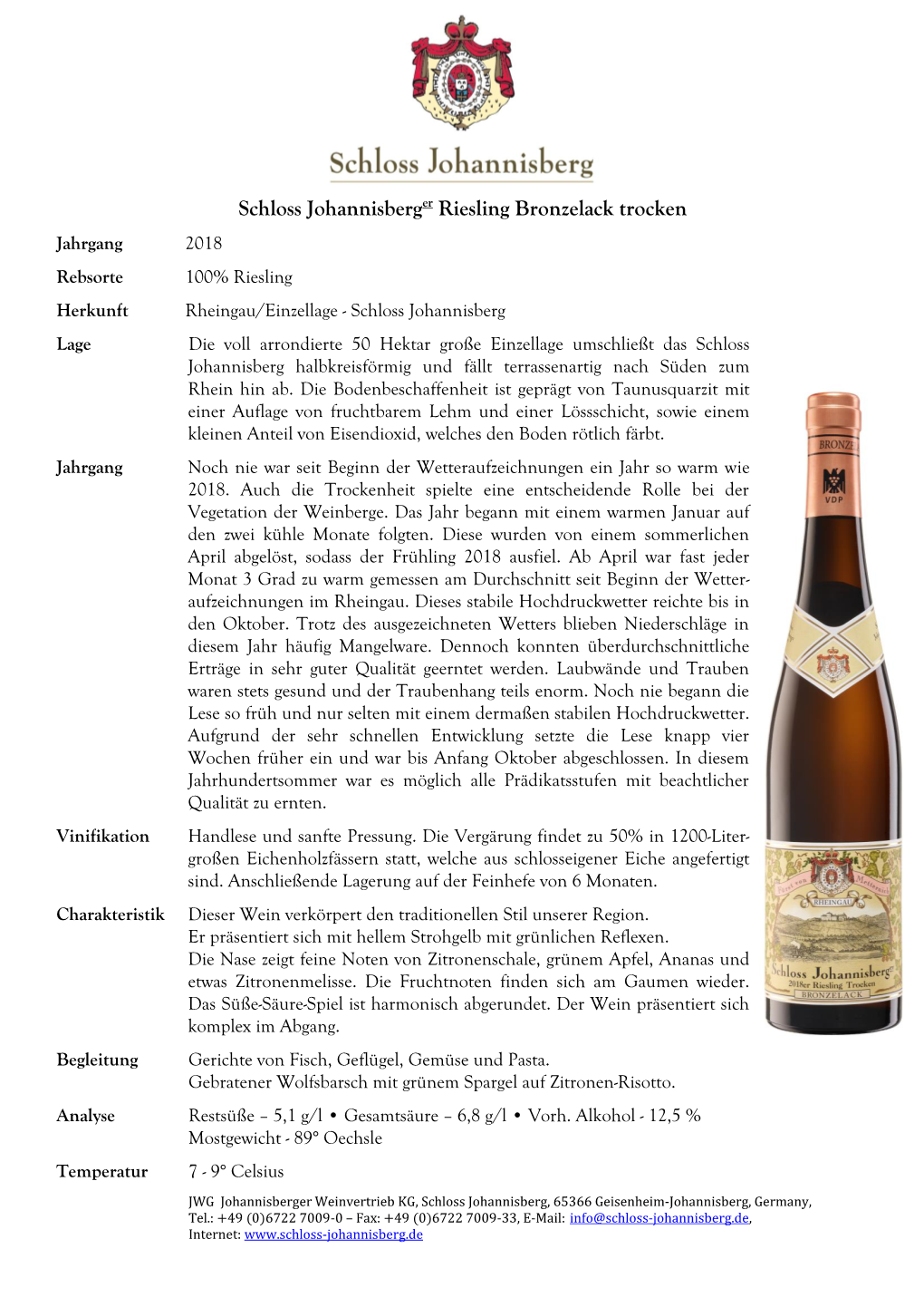 Schloss Johannisberger Riesling Bronzelack Trocken