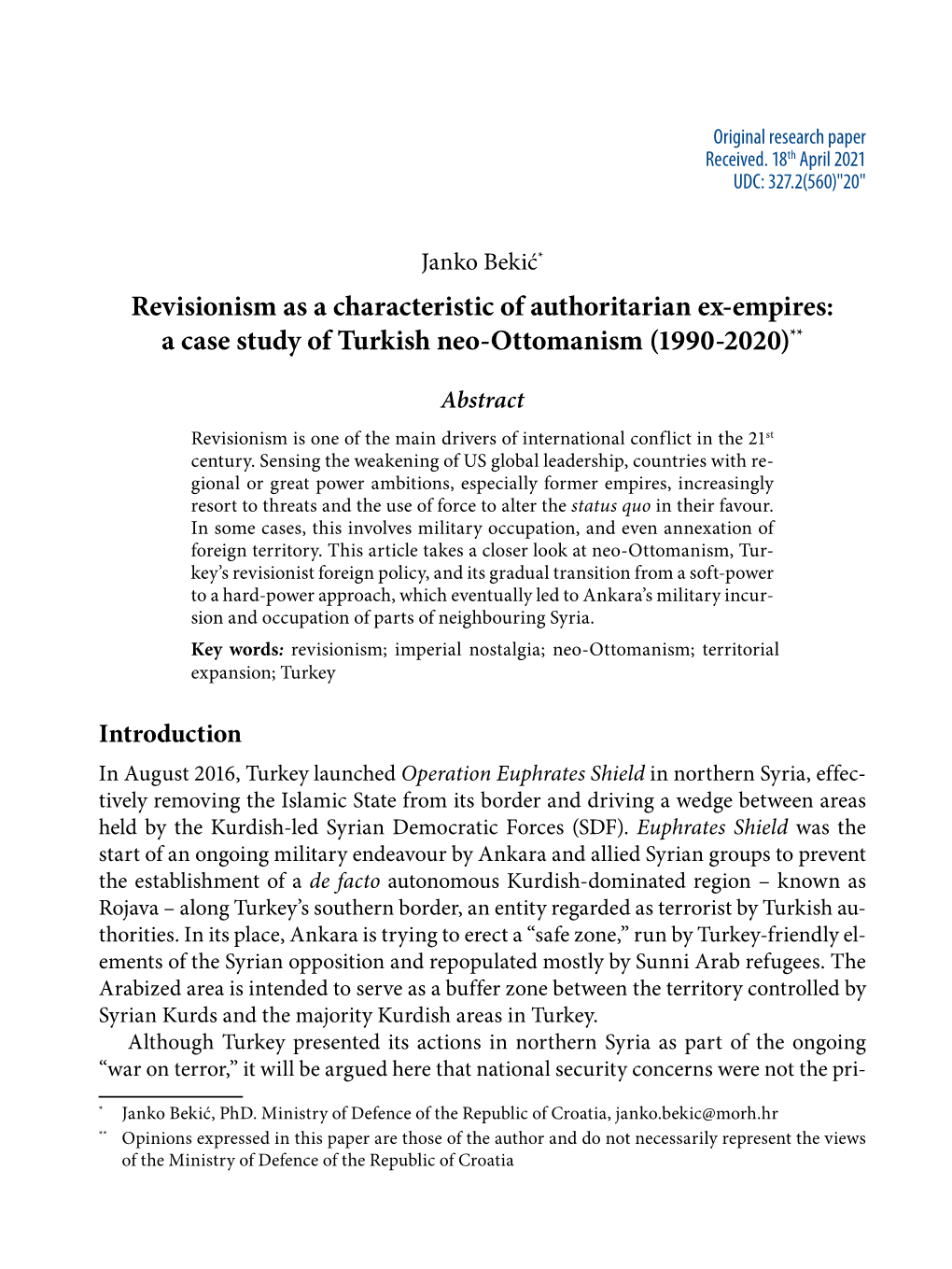 Empires: a Case Study of Turkish Neo ‑Ottomanism (1990 ‑2020)