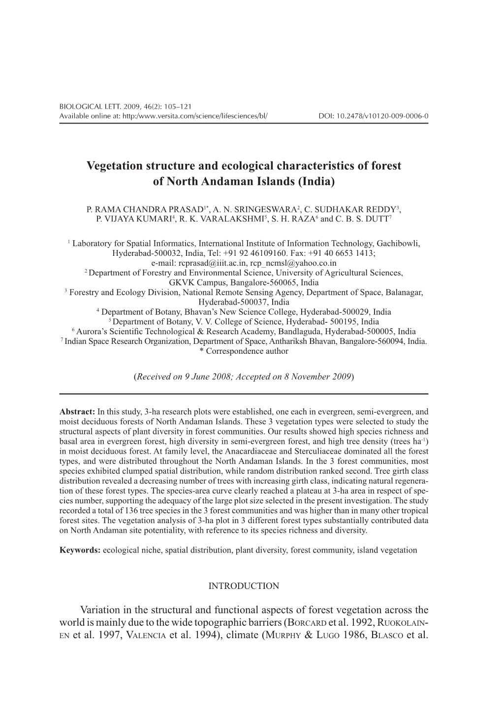 Vegetation Structure and Ecological Characteristics of Forest of North Andaman Islands (India)