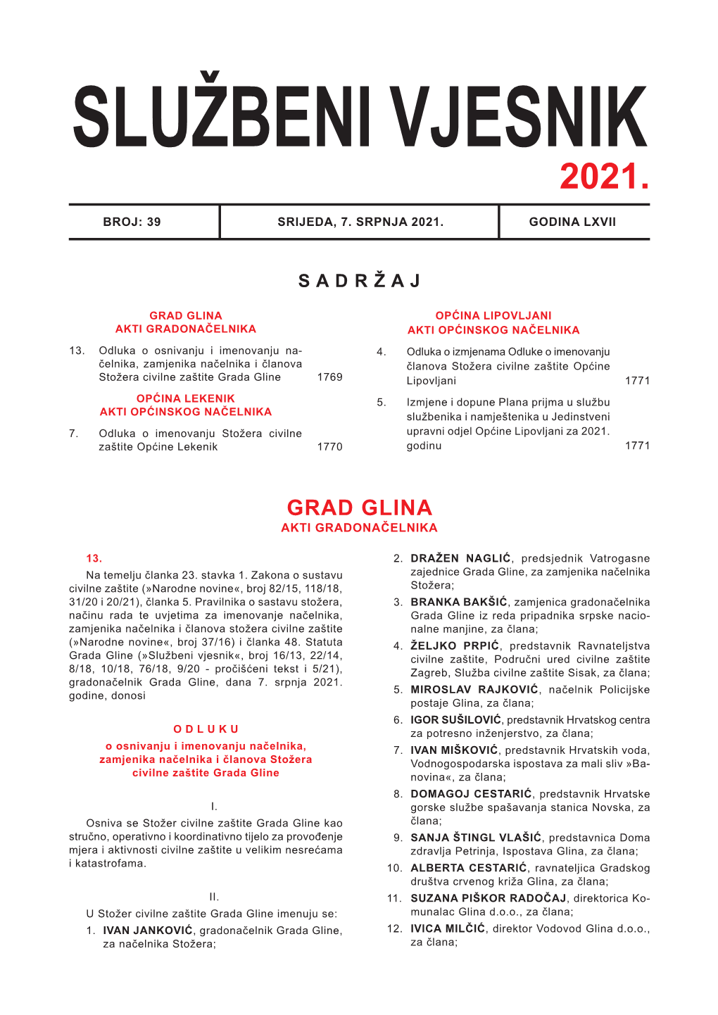 Službeni Vjesnik 2021