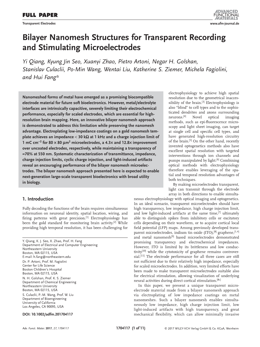 Bilayer Nanomesh Structures for Transparent Recording and Stimulating Microelectrodes