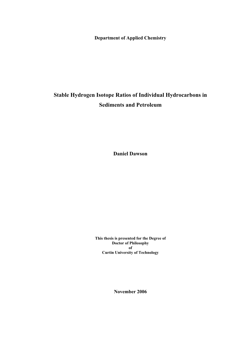 Stable Hydrogen Isotope Ratios of Individual Hydrocarbons in Sediments and Petroleum