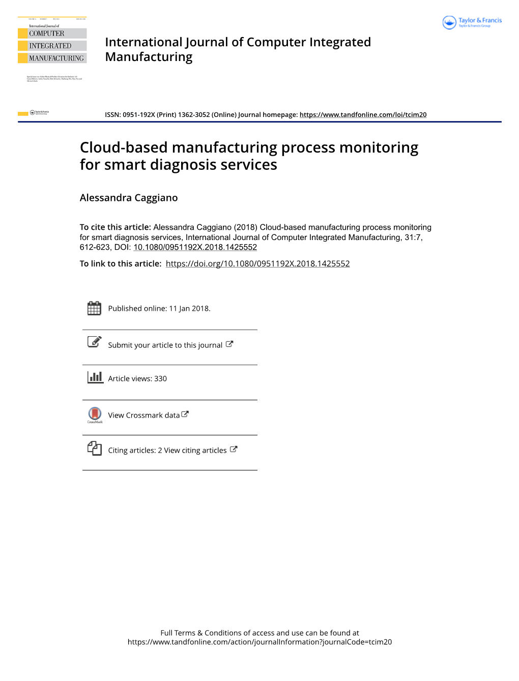 Cloud-Based Manufacturing Process Monitoring for Smart Diagnosis Services