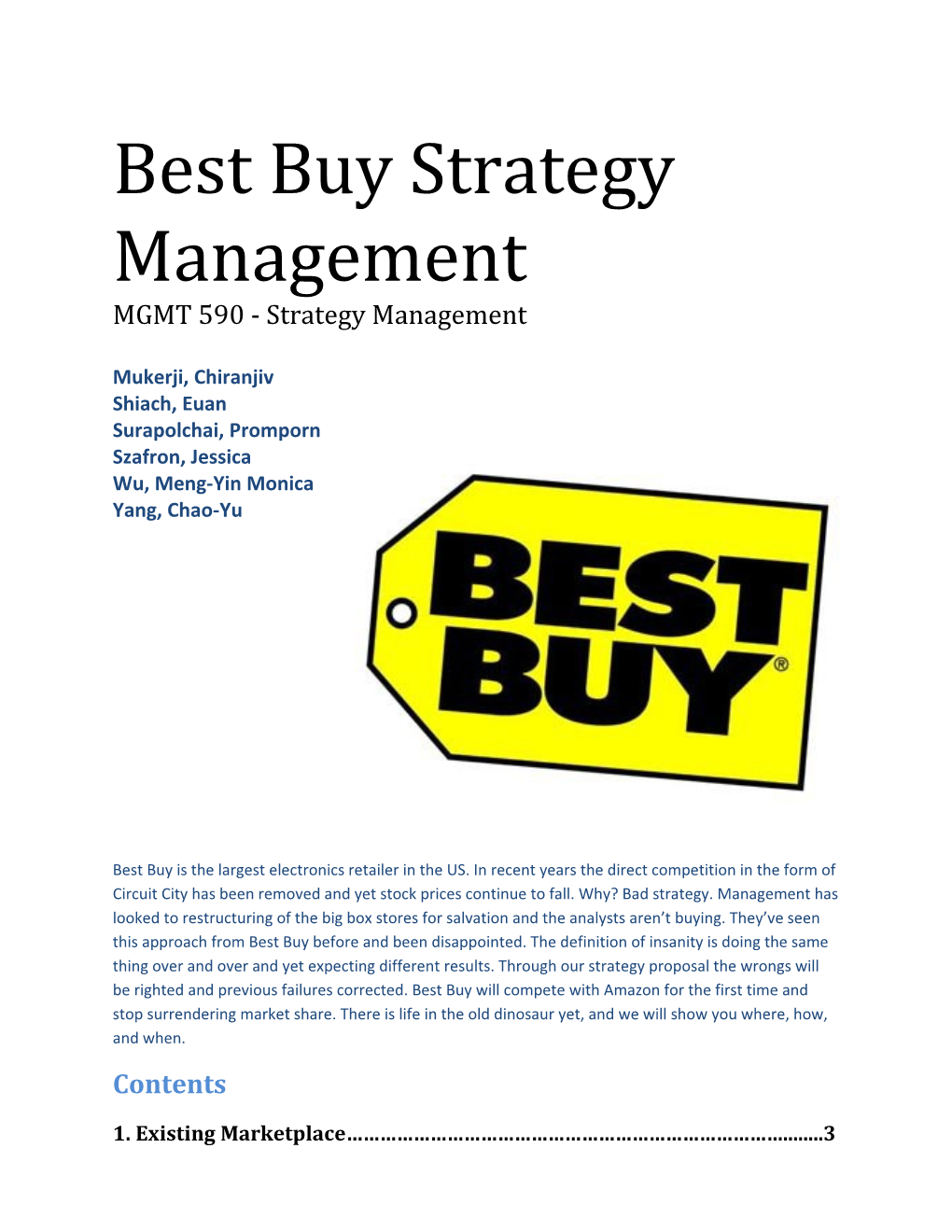 Best Buy Strategy Management