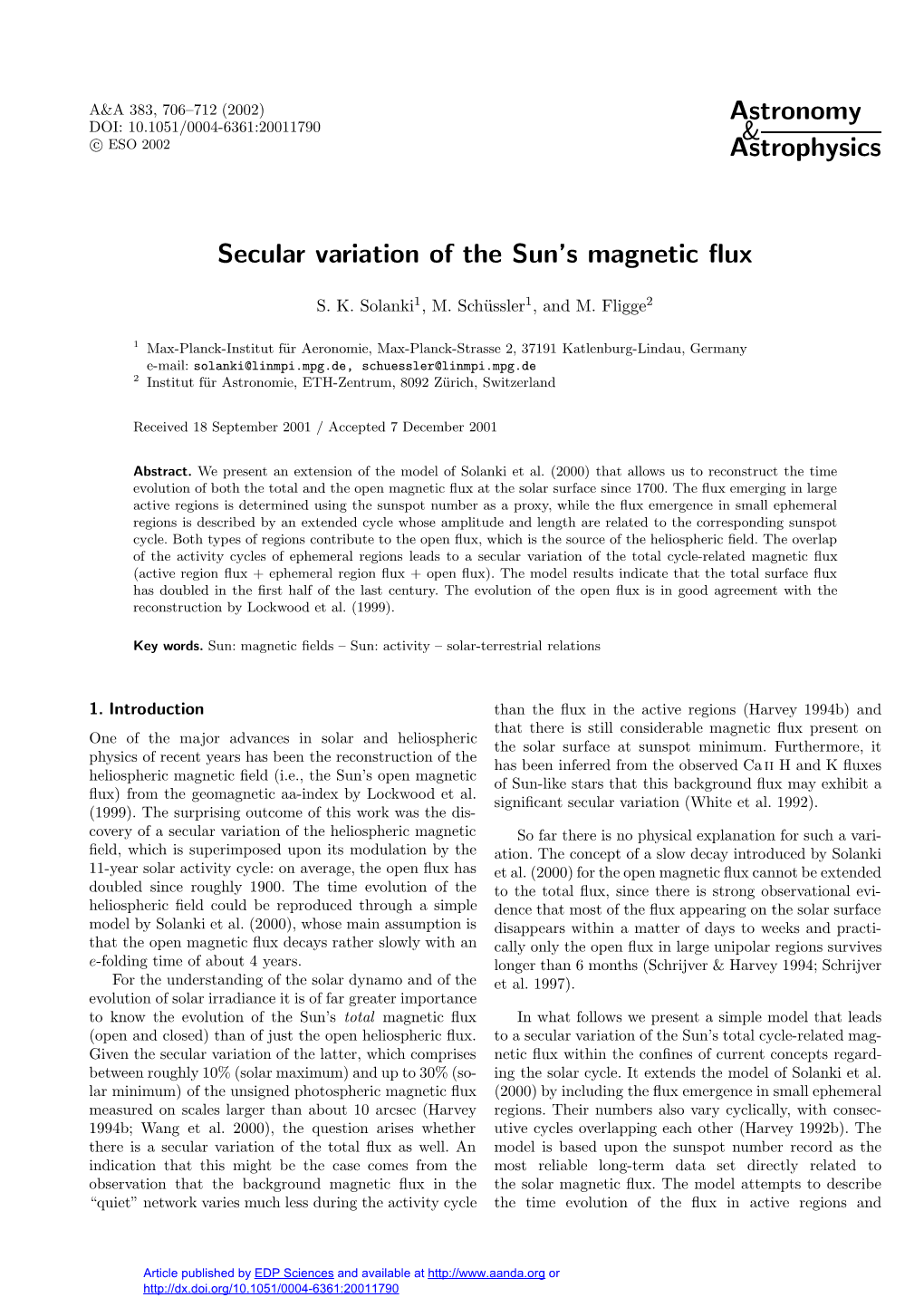 Secular Variation of the Sun’S Magnetic ﬂux