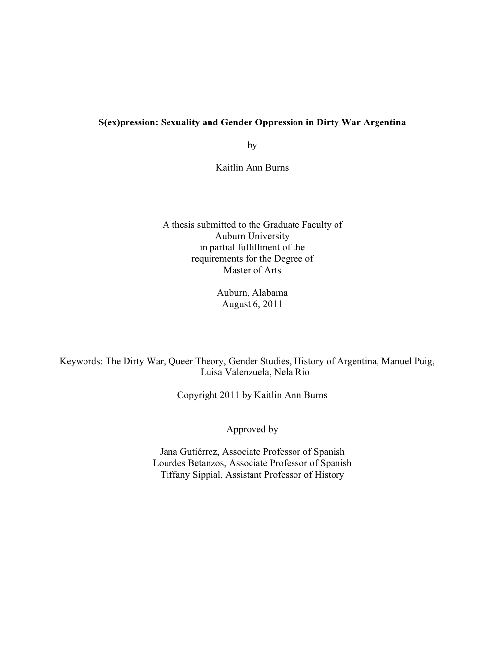 S(Ex)Pression: Sexuality and Gender Oppression in Dirty War Argentina