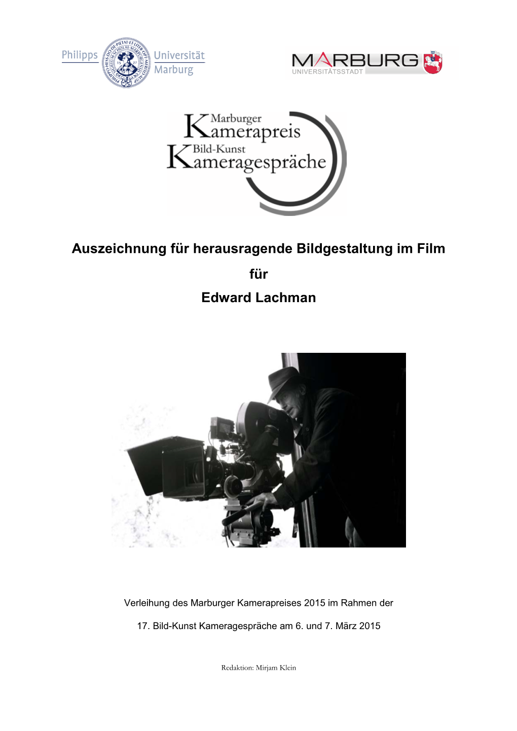 Pressemappe Zum Marburger Kamerapreis 2012