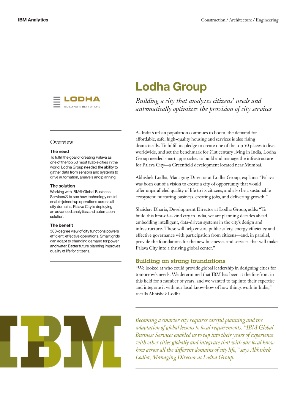 Lodha Group Building a City That Analyzes Citizens’ Needs and Automatically Optimizes the Provision of City Services