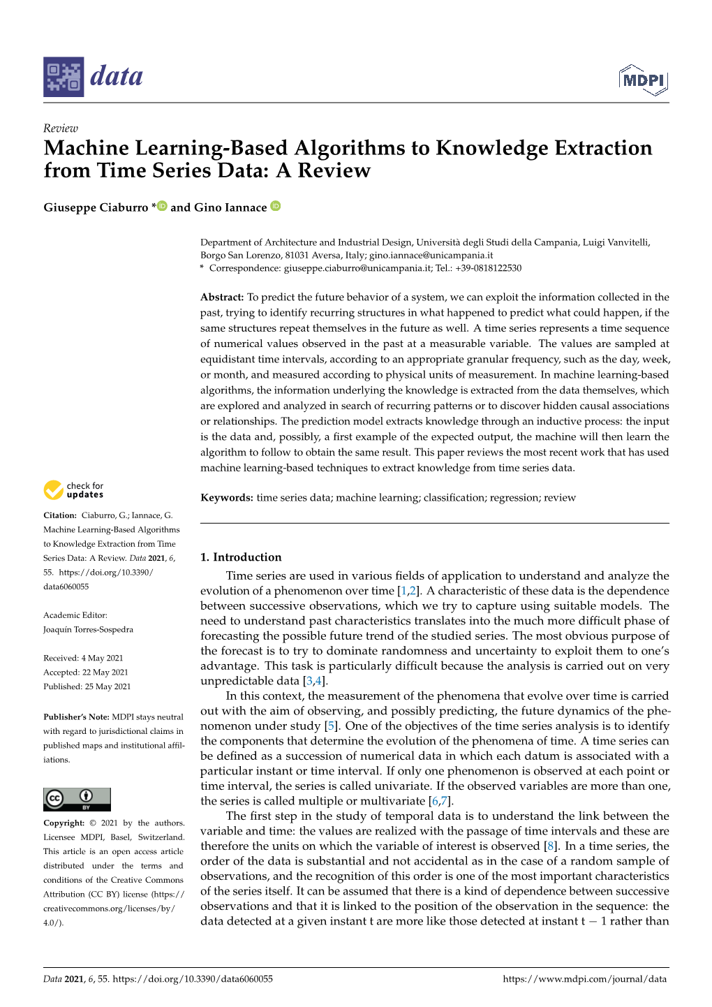 Machine Learning-Based Algorithms to Knowledge Extraction from Time Series Data: a Review