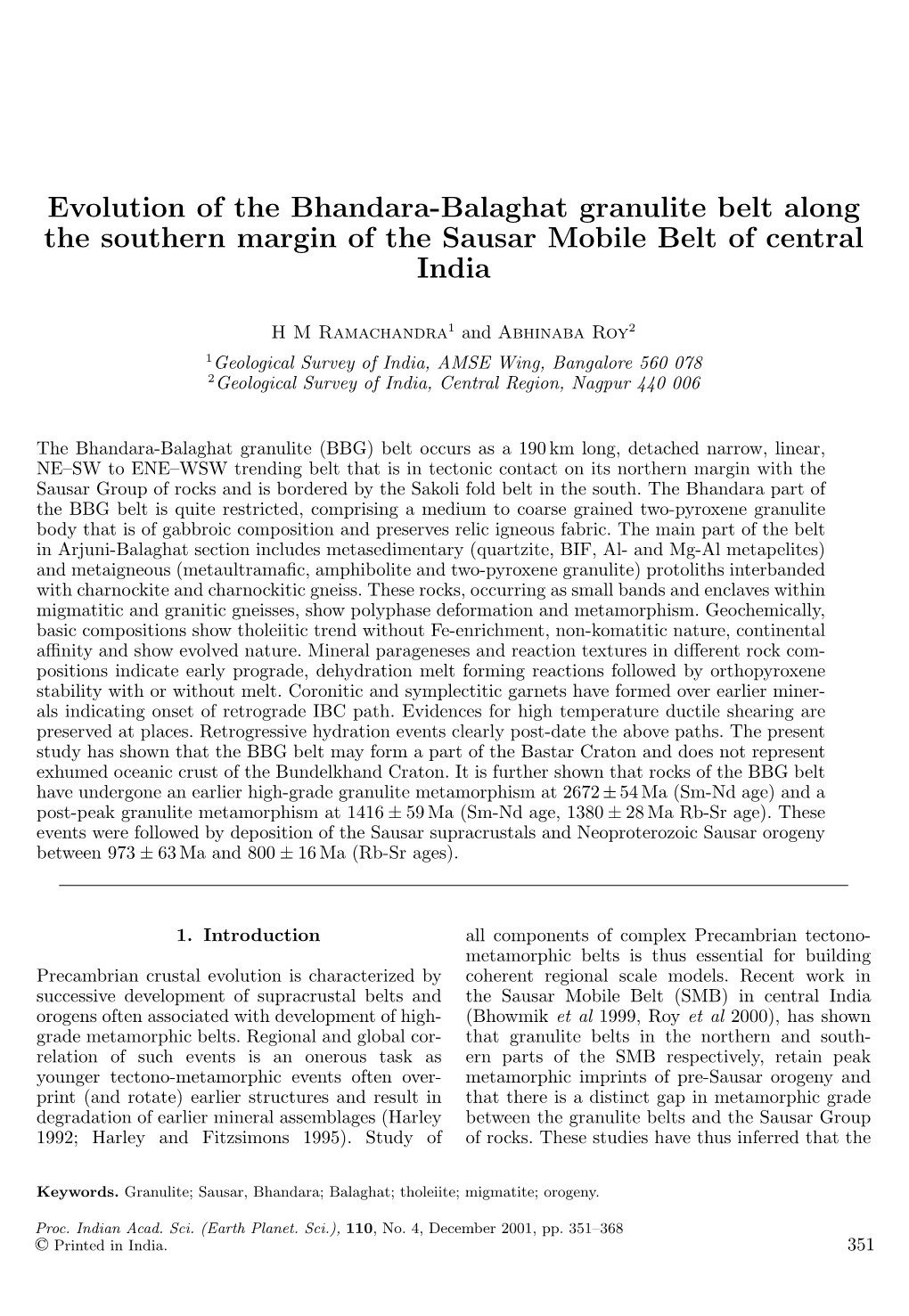 Evolution of the Bhandara-Balaghat Granulite Belt Along the Southern Margin of the Sausar Mobile Belt of Central India
