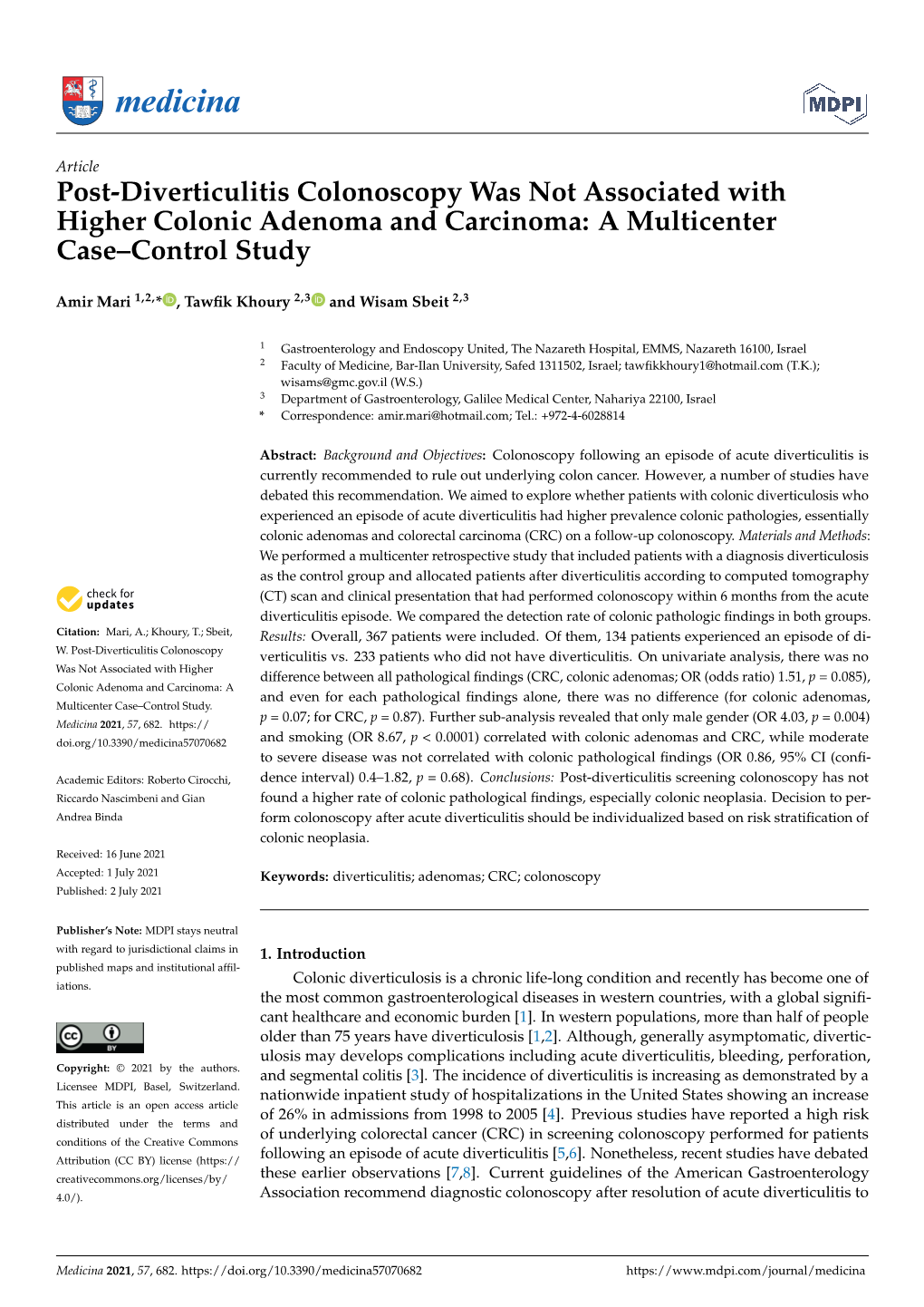 Post-Diverticulitis Colonoscopy Was Not Associated with Higher Colonic Adenoma and Carcinoma: a Multicenter Case–Control Study