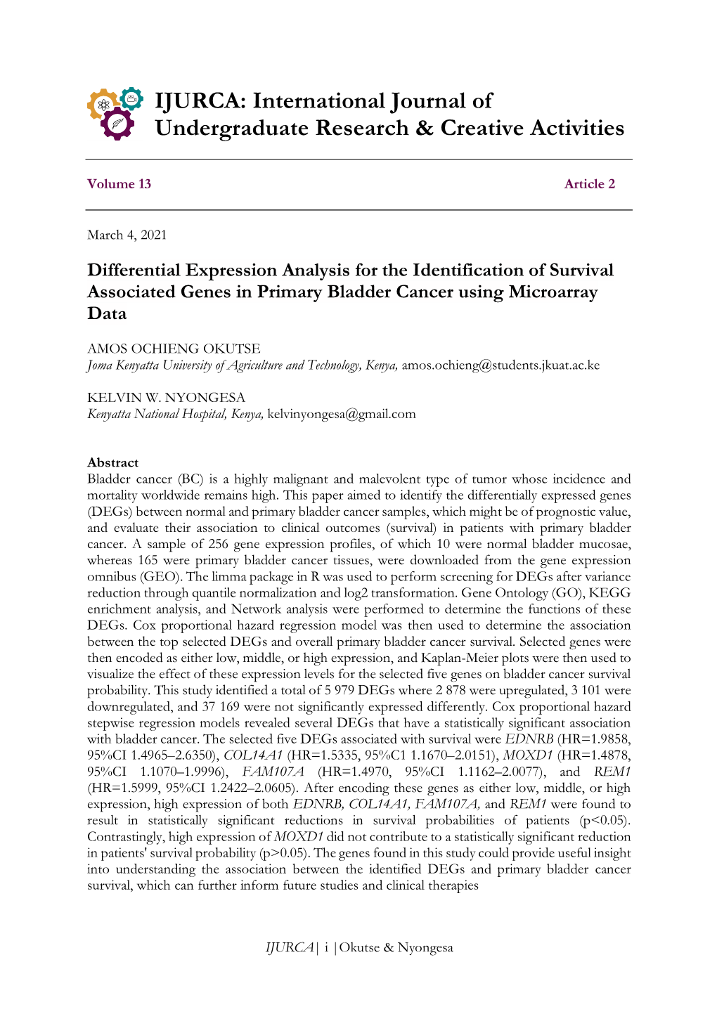 Differential Expression Analysis for the Identification of Survival Associated Genes in Primary Bladder Cancer Using Microarray Data