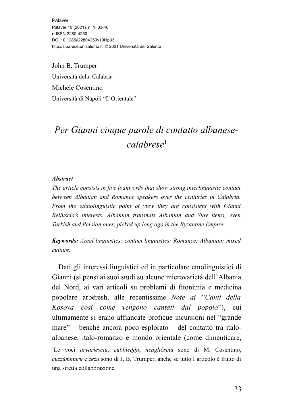 Per Gianni Cinque Parole Di Contatto Albanese- Calabrese1