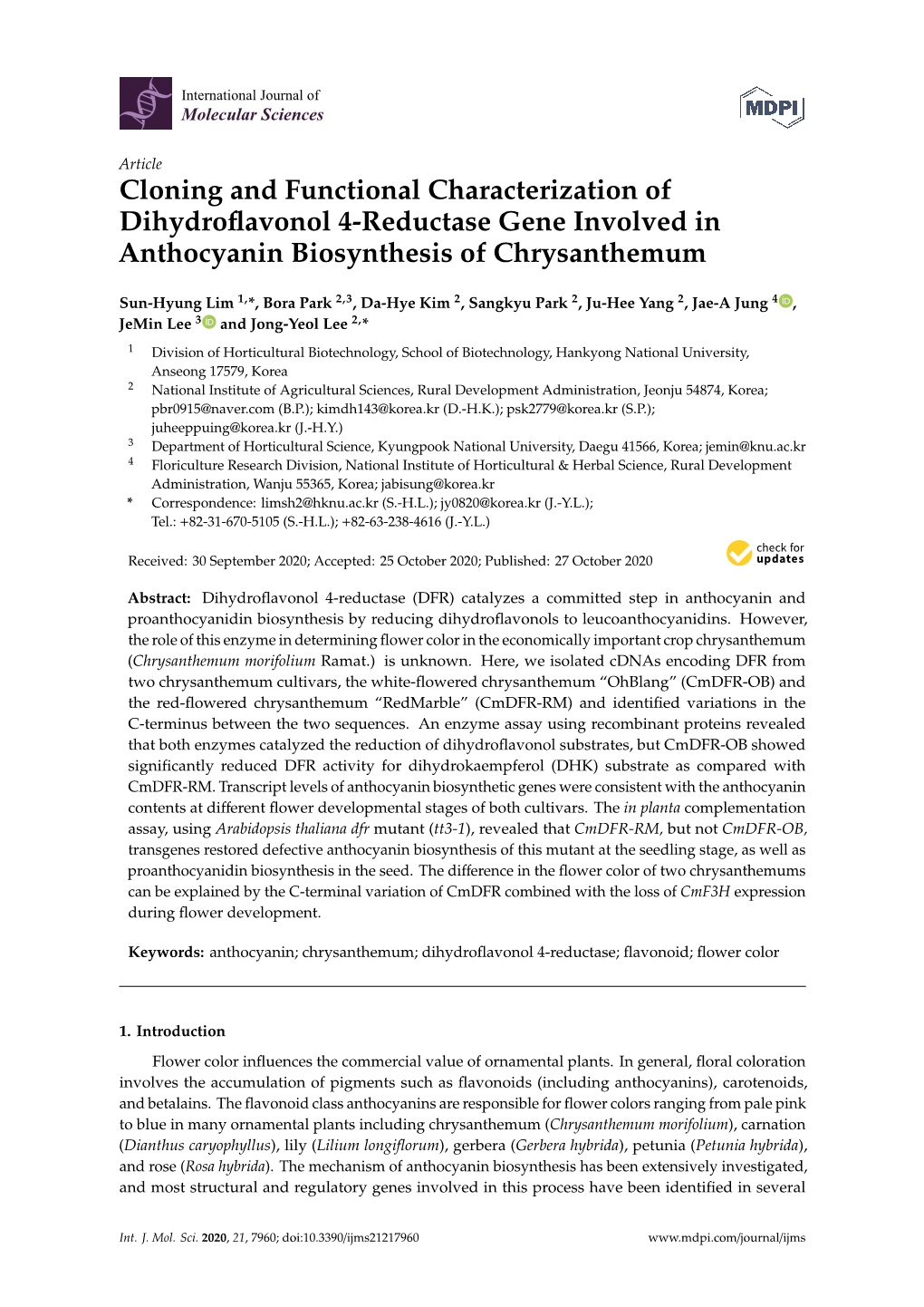 Cloning and Functional Characterization of Dihydroflavonol